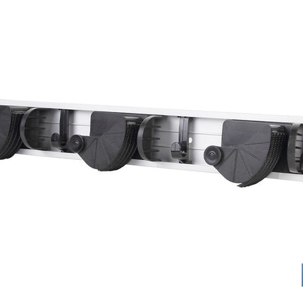 Colgador de escobas y fregonas con 3 soportes y 4 ganchos | Organizador de pared fuerte, práctico y ajustable