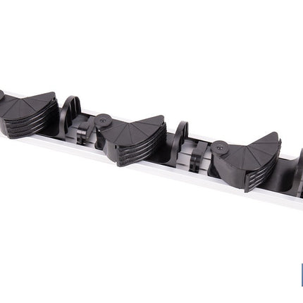 Colgador de escobas y fregonas con 3 soportes y 4 ganchos | Organizador de pared fuerte, práctico y ajustable