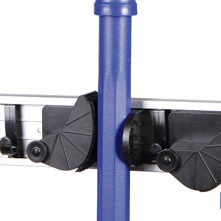 Colgador de escobas y fregonas con 3 soportes y 4 ganchos | Organizador de pared fuerte, práctico y ajustable