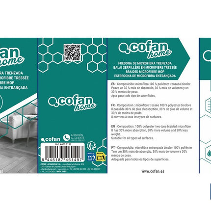 Fregona de microfibra trenzada | Rosca universal | 30 % más de absorción, volumen y ligereza | Secado rápido para una limpieza impecable