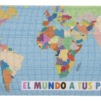 Felpudo entrada El mundo a tus pies | Adecuado para interior y exterior | Material resistente | Base antideslizante | Diseño con mapamundi | Medidas: 40 x 60 cm