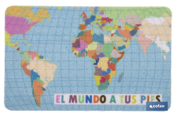 Felpudo entrada El mundo a tus pies | Adecuado para interior y exterior | Material resistente | Base antideslizante | Diseño con mapamundi | Medidas: 40 x 60 cm