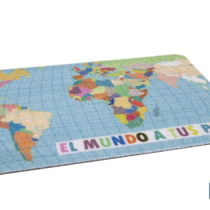 Felpudo entrada El mundo a tus pies | Adecuado para interior y exterior | Material resistente | Base antideslizante | Diseño con mapamundi | Medidas: 40 x 60 cm