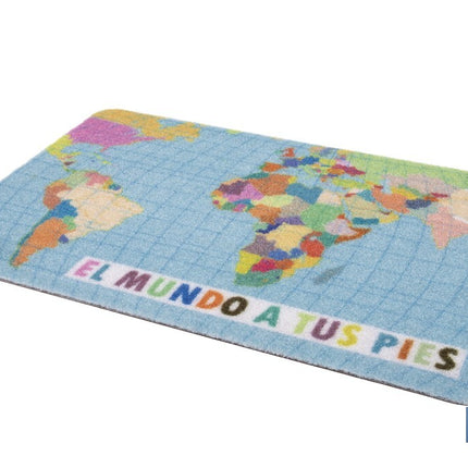 Felpudo entrada El mundo a tus pies | Adecuado para interior y exterior | Material resistente | Base antideslizante | Diseño con mapamundi | Medidas: 40 x 60 cm