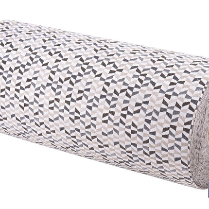 Rollo de alfombra vinílica para interior | Diseño de mosaicos gris, blanco y beige | Impermeable y de fácil limpieza