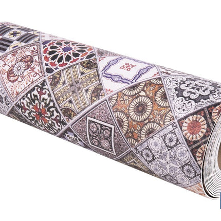 Rollo de alfombra vinílica para interior | Diseño con azulejos geométricos | Impermeable y de fácil limpieza