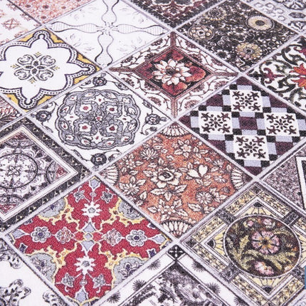 Rollo de alfombra vinílica para interior | Diseño con azulejos geométricos | Impermeable y de fácil limpieza