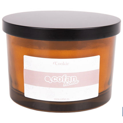 Vela aromática Cookie de 3 mechas | Cera de soja | Aroma a canela napolitana | Vaso de vidrio ámbar decorativo | Duración de combustión: 35 horas