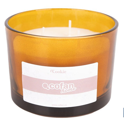 Vela aromática Cookie de 3 mechas | Cera de soja | Aroma a canela napolitana | Vaso de vidrio ámbar decorativo | Duración de combustión: 35 horas