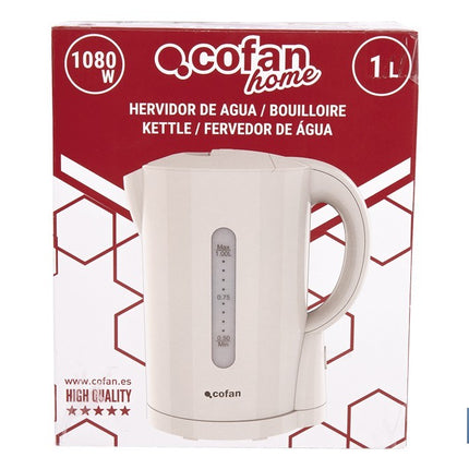 Hervidor eléctrico de agua beige | Capacidad: 1 Litro | Potencia: 1080 W | Hervidor compacto con controlador Strix | Ideal para cocinas y oficinas