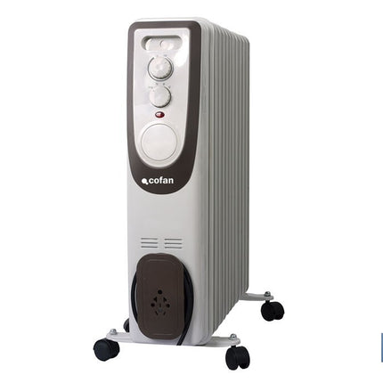 Radiador de aceite 2500 W | Color: blanco | Con 11 elementos y termostato regulable | Seguridad antiincendios y Control antivuelco