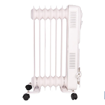 Radiador de aceite con termostato y ventilador | 1500 W + 400 W | 7 elementos | 3 niveles de potencia | Color blanco