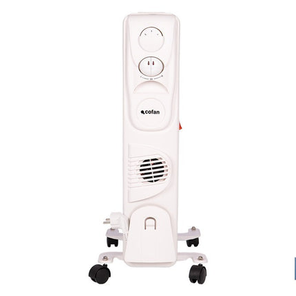 Radiador de aceite con termostato y ventilador | 1500 W + 400 W | 7 elementos | 3 niveles de potencia | Color blanco