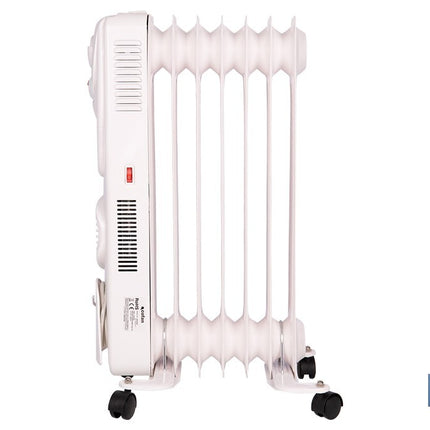 Radiador de aceite con termostato y ventilador | 1500 W + 400 W | 7 elementos | 3 niveles de potencia | Color blanco