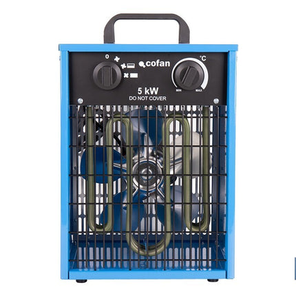 Calefactor eléctrico con enchufe industrial | Potencia: 5000 W | Función ventilador | Enchufe tipo trifásico (5 pines) | Protección IP24