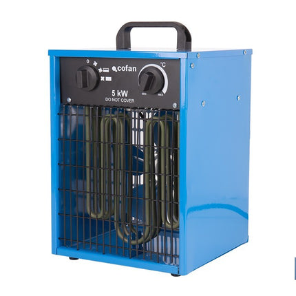 Calefactor eléctrico con enchufe industrial | Potencia: 5000 W | Función ventilador | Enchufe tipo trifásico (5 pines) | Protección IP24