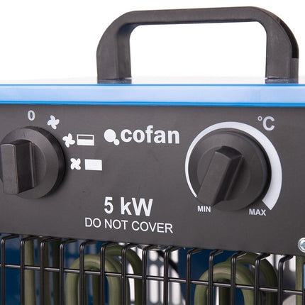 Calefactor eléctrico con enchufe industrial | Potencia: 5000 W | Función ventilador | Enchufe tipo trifásico (5 pines) | Protección IP24