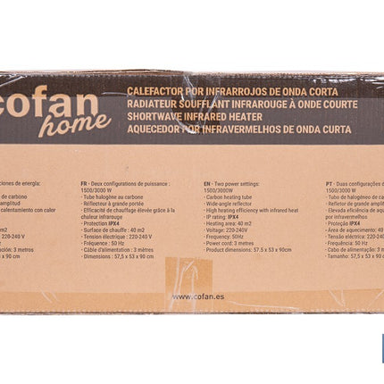 Calefactor de onda corta por infrarrojos | Potencia: 1500/3000 W | Protección IPX4 | Alta eficiencia para entornos de hasta 40 m2