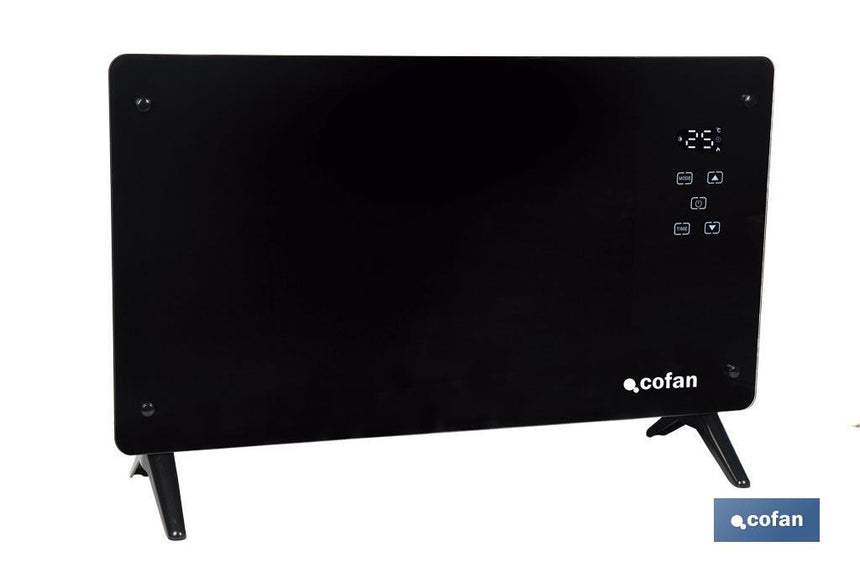 Convector radiante de panel de vidrio | Potencia: 2000 W | Mando a distancia | Control vía app | Compatible con asistente de voz | Temporizador 24 h