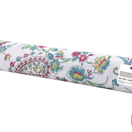Rollo de hule estampado jardín floral | Materiales: PVC y tela no tejida de polipropileno | Fácil limpieza | Medidas 1,40 x 25 m