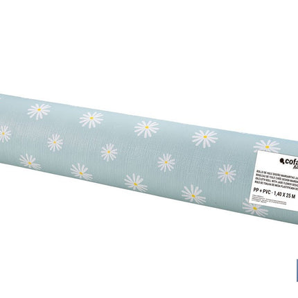 Rollo de hule estampado margarita jade | Materiales: PVC y tela no tejida de polipropileno | Fácil limpieza | Medidas 1,40 x 25 m