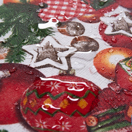 Rollo de mantel resinado antimanchas con adornos y ramas de abeto | Materiales: 75 % algodón y 25 % poliéster | Diseño navideño, fácil de limpiar