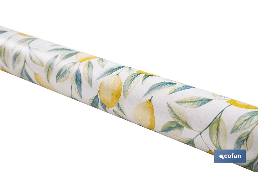 Rollo de hule estampado limones | Materiales: polipropileno y PVC | Gran resistencia a líquidos y manchas | Fácil limpieza | Medidas 1,40 x 20 m