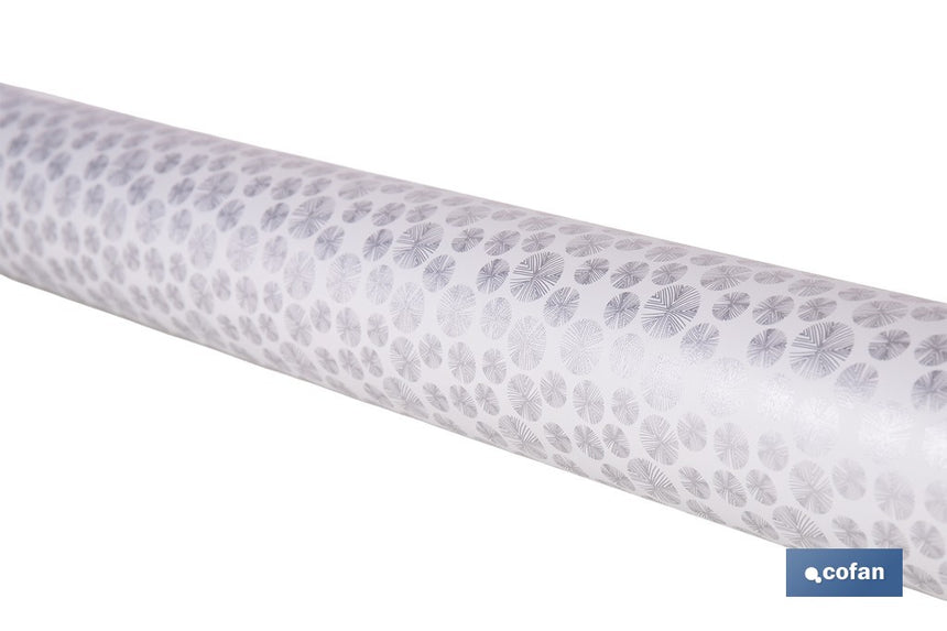 Rollo de hule estampado gris polar | Materiales: polipropileno y PVC | Gran resistencia a líquidos y manchas | Fácil limpieza | Medidas 1,40 x 20 m