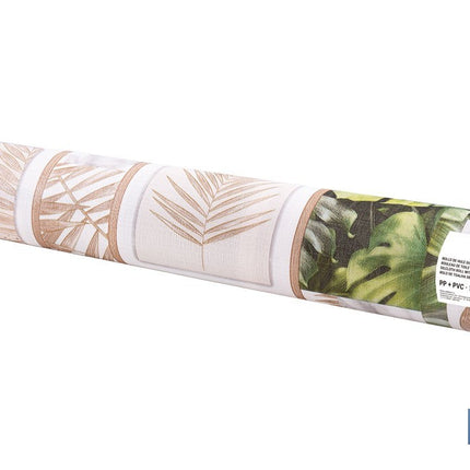 Rollo de hule estampado verde tropical | Materiales: PVC y tela no tejida de polipropileno | Fácil limpieza | Medidas 1,40 x 25 m