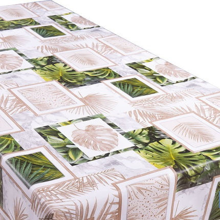 Rollo de hule estampado verde tropical | Materiales: PVC y tela no tejida de polipropileno | Fácil limpieza | Medidas 1,40 x 25 m