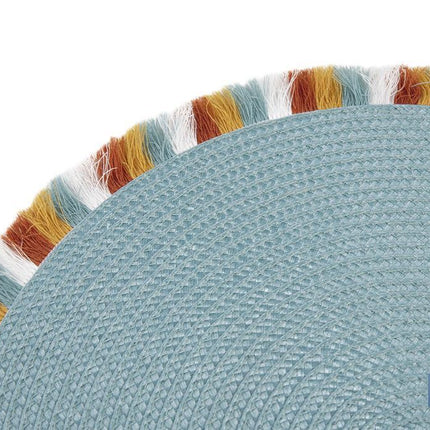Bajoplatos redondos con flecos de colores | Color: azul | Salvamanteles individuales | Packs de 6 unidades | Diámetro: 38 cm