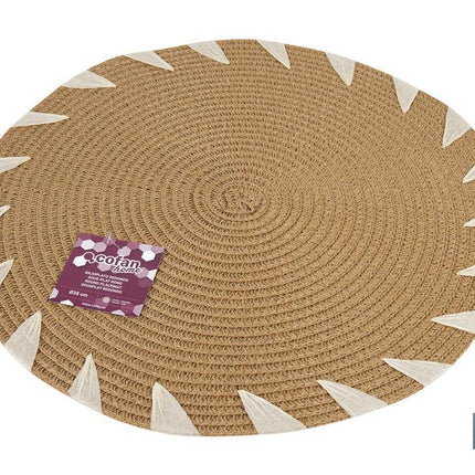 Bajoplatos redondos con detalles decorativos | Packs de 6 salvamanteles individuales | Diámetro: 38 cm | Color: beige y blanco