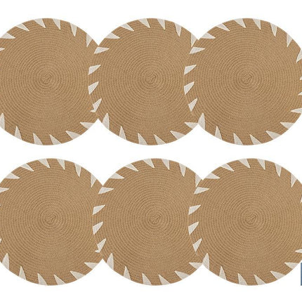 Bajoplatos redondos con detalles decorativos | Packs de 6 salvamanteles individuales | Diámetro: 38 cm | Color: beige y blanco