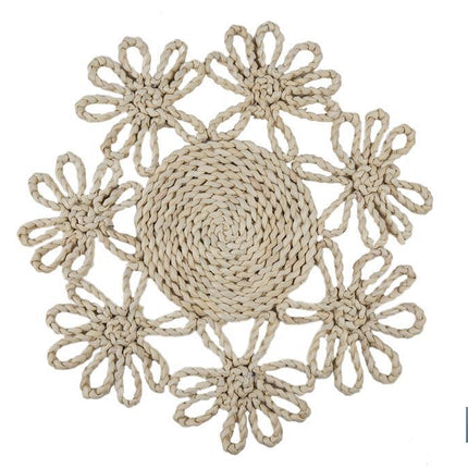 Bajoplatos con borde floral | Packs de 6 unidades de salvamanteles individuales | Material: fibra natural | Diámetro: 35 cm | Decoración única y protección para la mesa