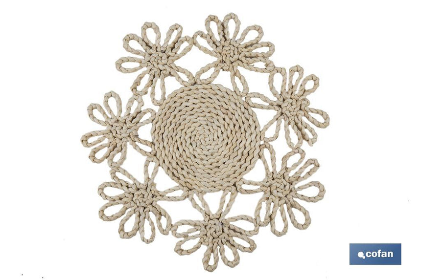 Bajoplatos con borde floral | Packs de 6 unidades de salvamanteles individuales | Material: fibra natural | Diámetro: 35 cm | Decoración única y protección para la mesa