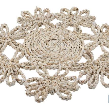 Bajoplatos con borde floral | Packs de 6 unidades de salvamanteles individuales | Material: fibra natural | Diámetro: 35 cm | Decoración única y protección para la mesa