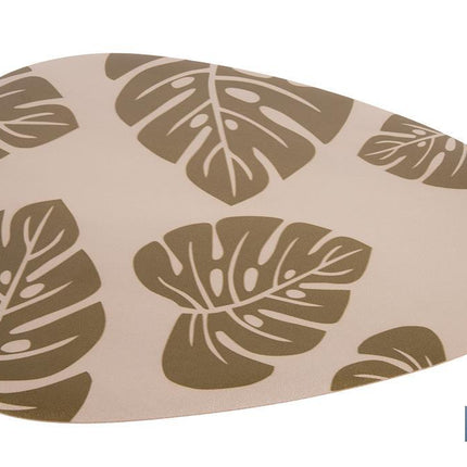 Bajoplato triangular con estampado de hojas | Pack de 6 salvamanteles individuales | Color: marrón | Material: PVC | Medidas: 45 x 36 cm