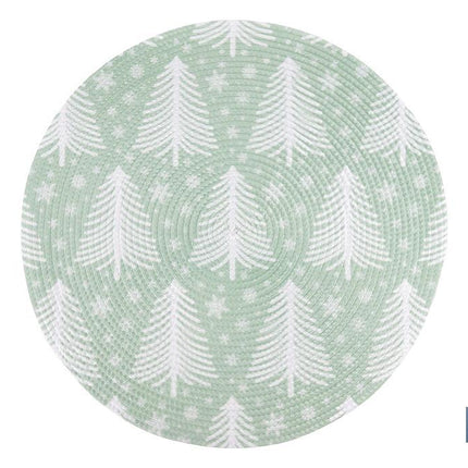 Bajoplatos redondos de Navidad | Diseño con árboles de Navidad | Packs de 6 salvamanteles individuales | Diámetro: 38 cm | Color: verde y blanco