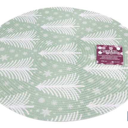 Bajoplatos redondos de Navidad | Diseño con árboles de Navidad | Packs de 6 salvamanteles individuales | Diámetro: 38 cm | Color: verde y blanco