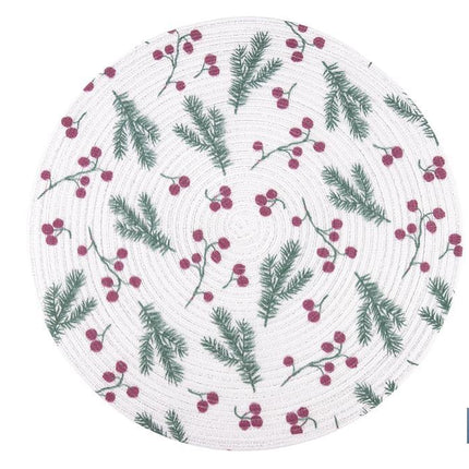 Bajoplatos redondos de Navidad | Diseño con ramas verdes y bayas rojas | Packs de 6 salvamanteles individuales | Diámetro: 38 cm