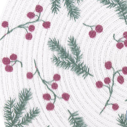 Bajoplatos redondos de Navidad | Diseño con ramas verdes y bayas rojas | Packs de 6 salvamanteles individuales | Diámetro: 38 cm