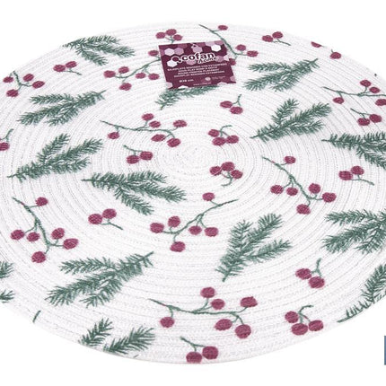 Bajoplatos redondos de Navidad | Diseño con ramas verdes y bayas rojas | Packs de 6 salvamanteles individuales | Diámetro: 38 cm