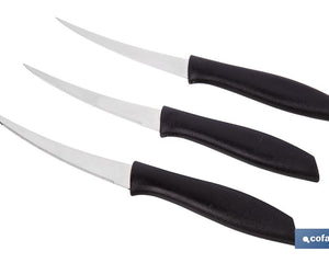 Pack de 3 cuchillos para fruta y verdura con mango ergonómico | Hoja de acero inoxidable | Longitud de la hoja: 10 cm