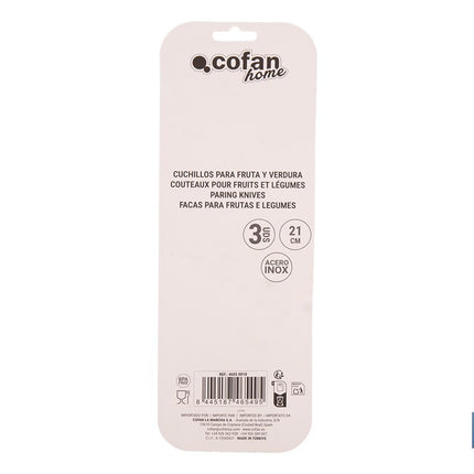 Pack de 3 cuchillos para fruta y verdura con mango ergonómico | Hoja de acero inoxidable | Longitud de la hoja: 10 cm