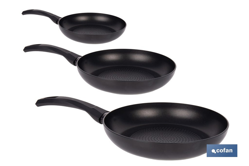 Pack de 3 sartenes antiadherentes para inducción | Sartenes de aluminio con mango ergonómico | Medidas: Ø16 cm, Ø20 cm, Ø22 cm
