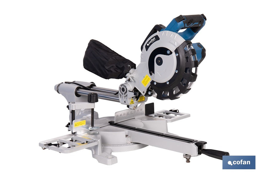 Ingletadora eléctrica 1450 W Ø210 mm 5000 rpm | Corte preciso con guía láser, doble bisel, barra deslizante y bolsa de serrín