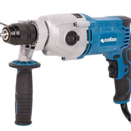 Taladro percutor eléctrico 1200 W con 2 velocidades, portabrocas automático 13 mm | Empuñadura multiposición y control de velocidad variable