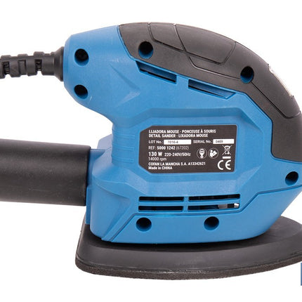 Lijadora mouse eléctrica 130 W 14 000 rpm, aspiración de polvo | Base de velcro con 5 agujeros | Ideal para madera, chapa, laca o relleno