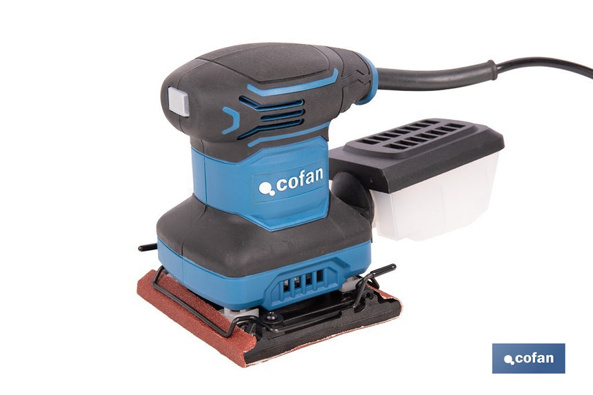 Lijadora orbital eléctrica 200 W 14 000 rpm, aspiración de polvo | Base de velcro con 8 agujeros | Ideal para madera, plástico y superficies lacadas