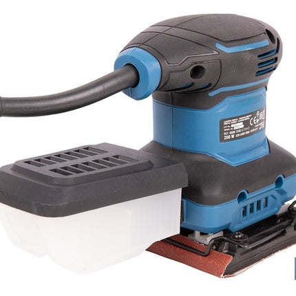 Lijadora orbital eléctrica 200 W 14 000 rpm, aspiración de polvo | Base de velcro con 8 agujeros | Ideal para madera, plástico y superficies lacadas